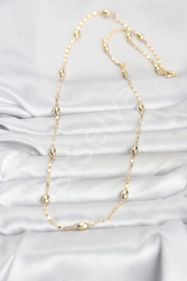 CM 14K Gold Renk Damla Topçuklu Zincir Model 60 cm Kadın Kolye