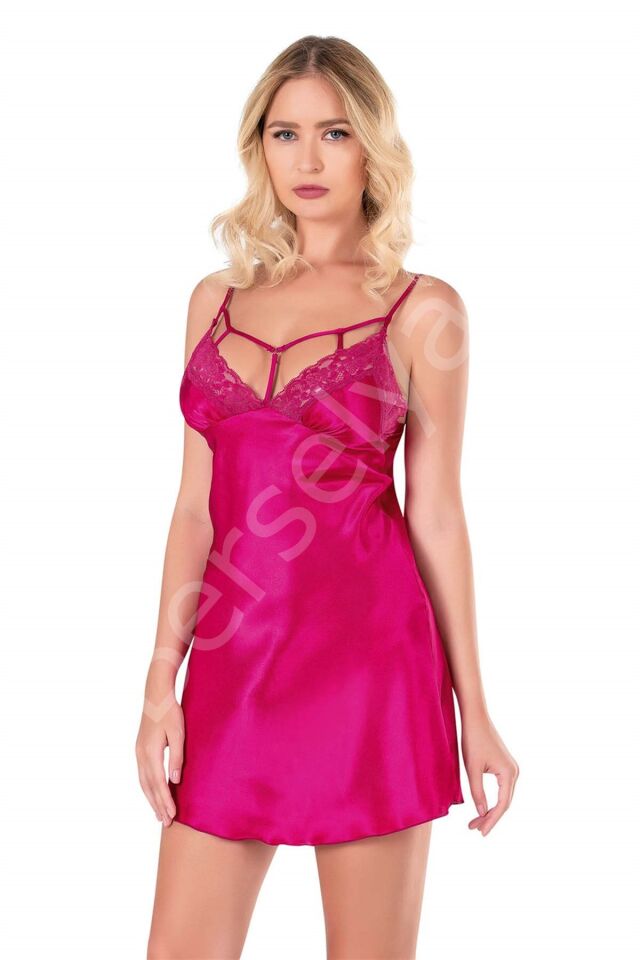 Vişne Kısa Saten Gecelik