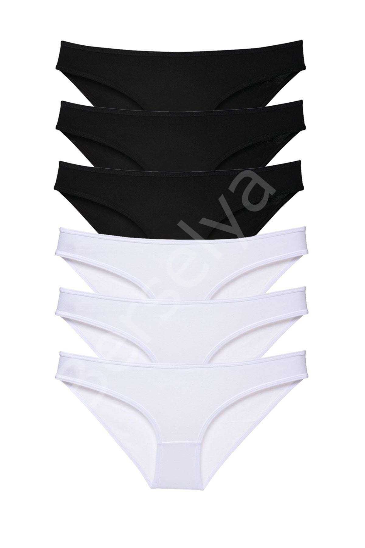 6 adet Eko Set Likralı Kadın Slip Külot Siyah Beyaz XL
