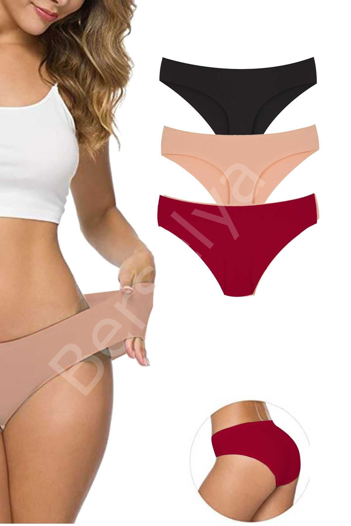 3 Adet Kadın Dikişsiz Lazer Kesim Esnek İz yapmayan Külot S6