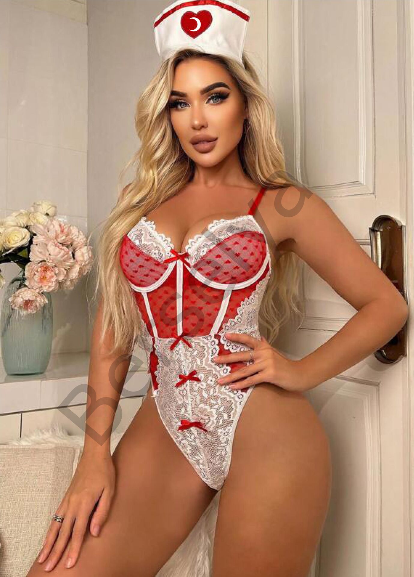 Kırmızı Fantezi Body Hemşire Kostümü