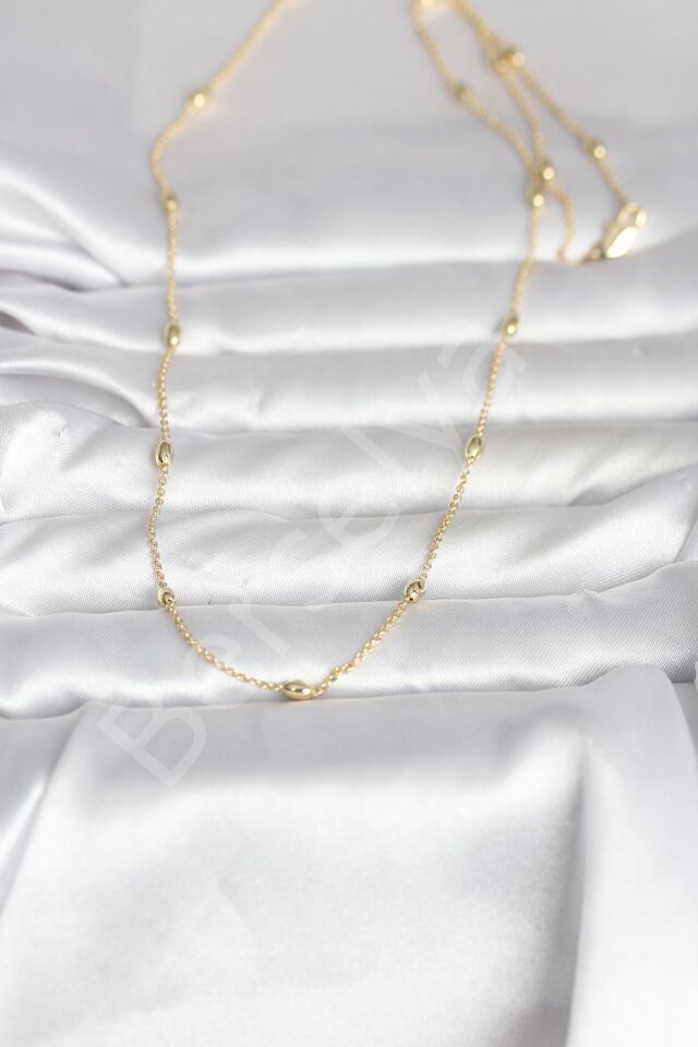 CM 14K Gold Renk Damla Topçuk Model Zincirli 60 cm Kadın Kolye