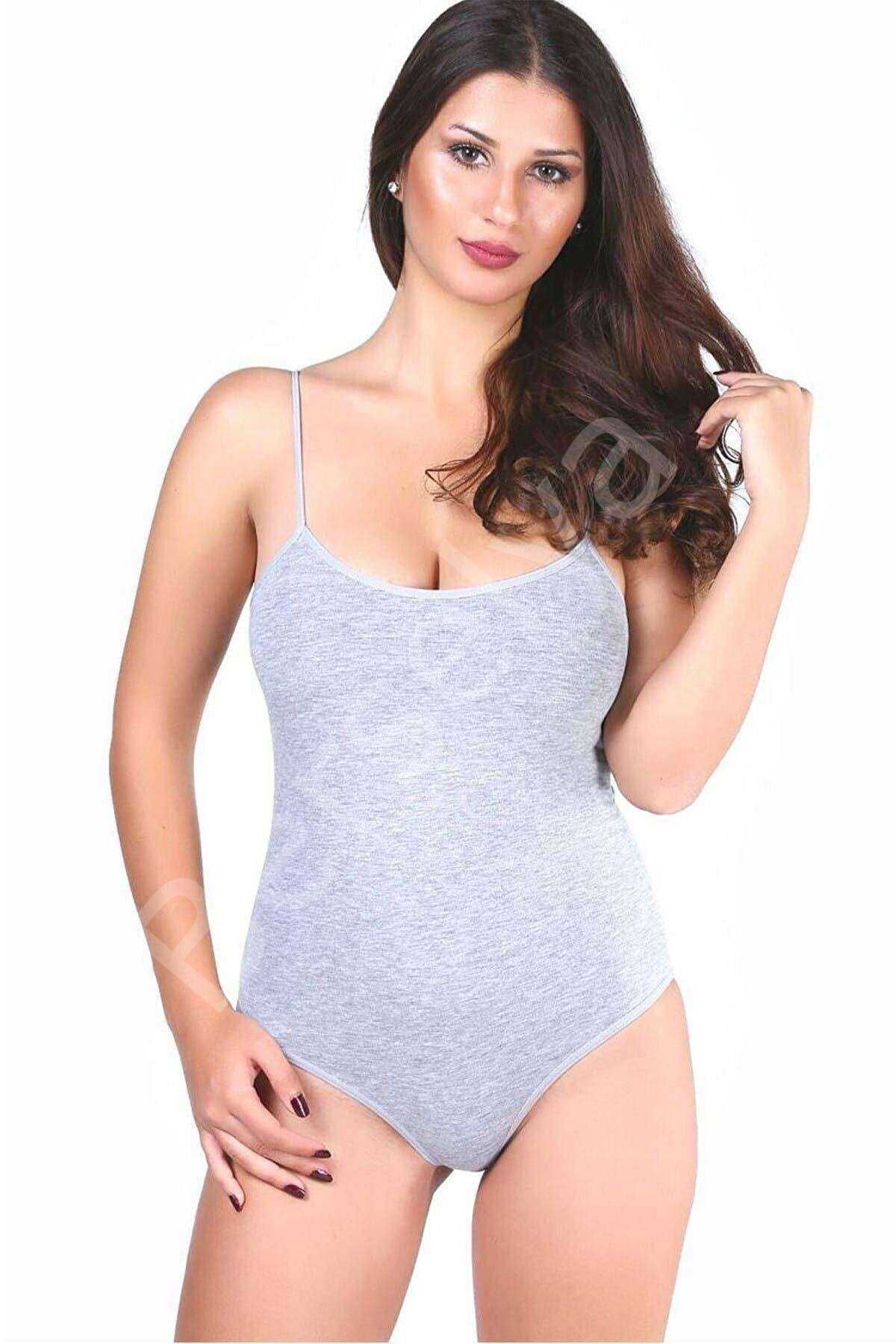 3 adet Tutku Kadın İp Askılı Gri Çıtçıtlı Body 0148 M