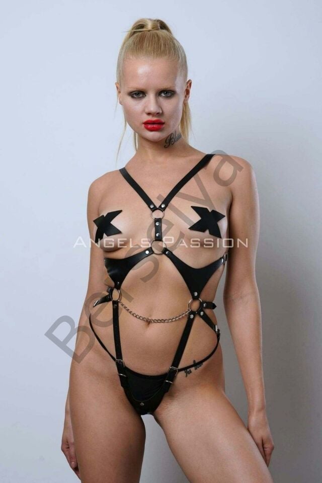 Ağ Bölgesi Açık Deri Body Harness, Deri Fantezi Giyim, Clubwear - Brf1170