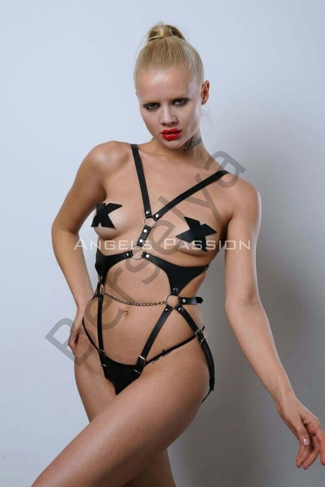 Ağ Bölgesi Açık Deri Body Harness, Deri Fantezi Giyim, Clubwear - Brf1170