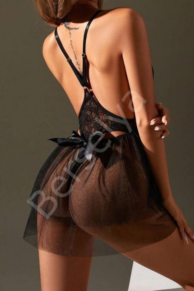 Siyah Dantelli Tül Babydoll Pr15091