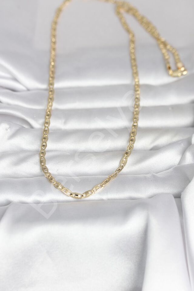 CM 14K Gold Renk Lazer Kesim Zincirli Model 60 cm Kadın Kolye