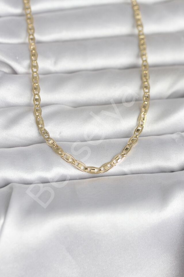CM 14K Gold Renk Lazer Kesim Zincirli Model 60 cm Kadın Kolye