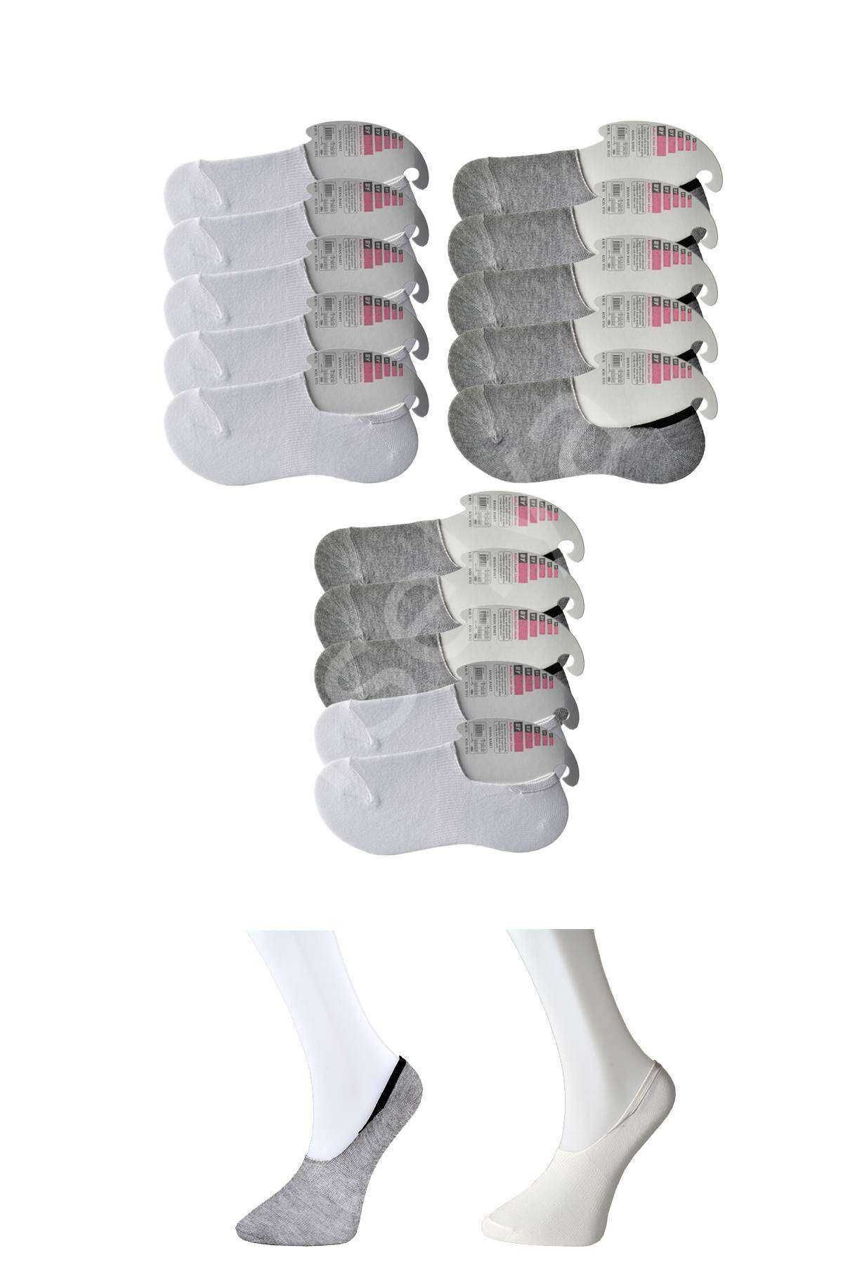 Gri ve Beyaz Kadın Babet Çorap 15 çift