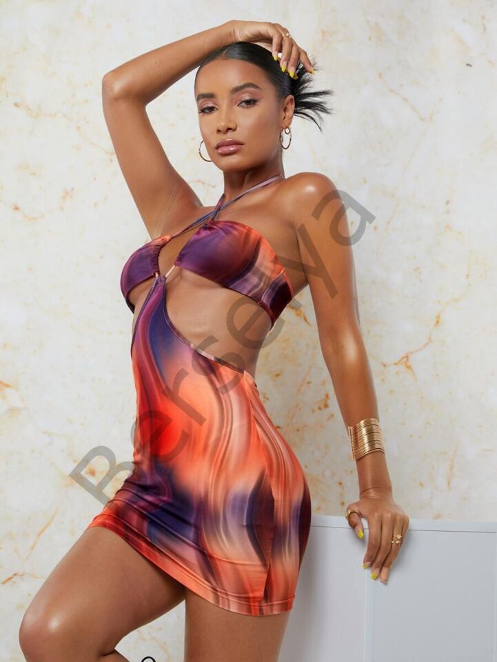 Transparan Detaylı Omuz Dekolteli Mini Fantezi Elbise