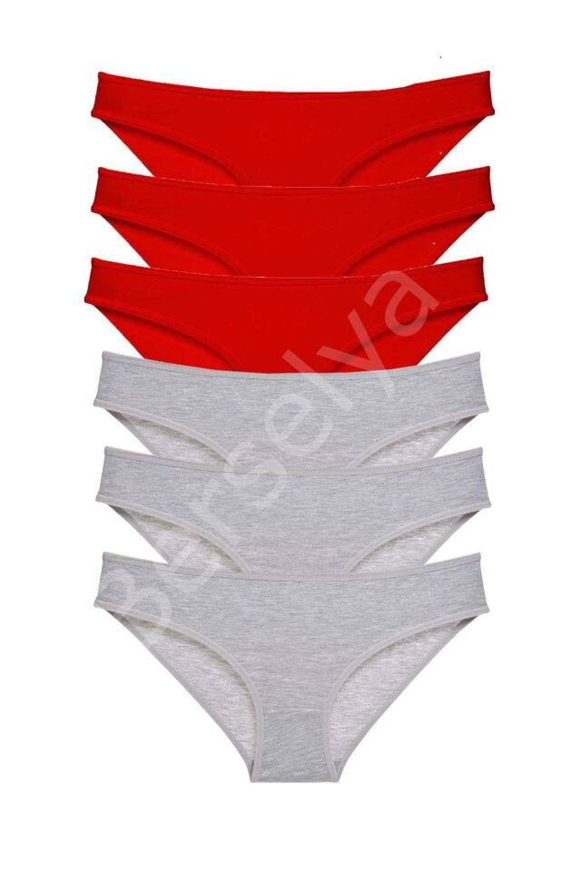 6 adet Eko Set Likralı Kadın Slip Külot Kırmızı Gri S