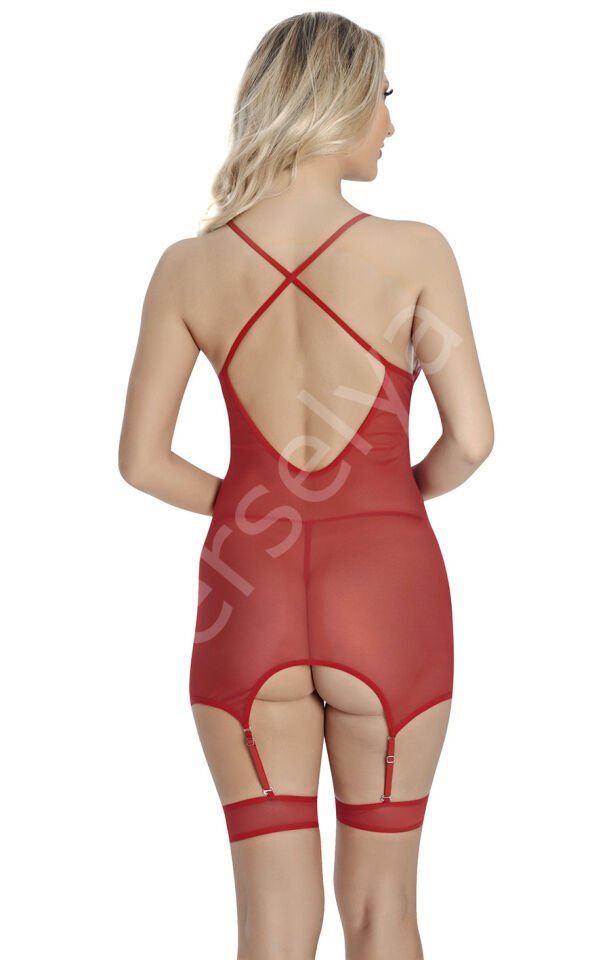 Bralet Kırmızı Jartiyer Gecelik Takımı  875