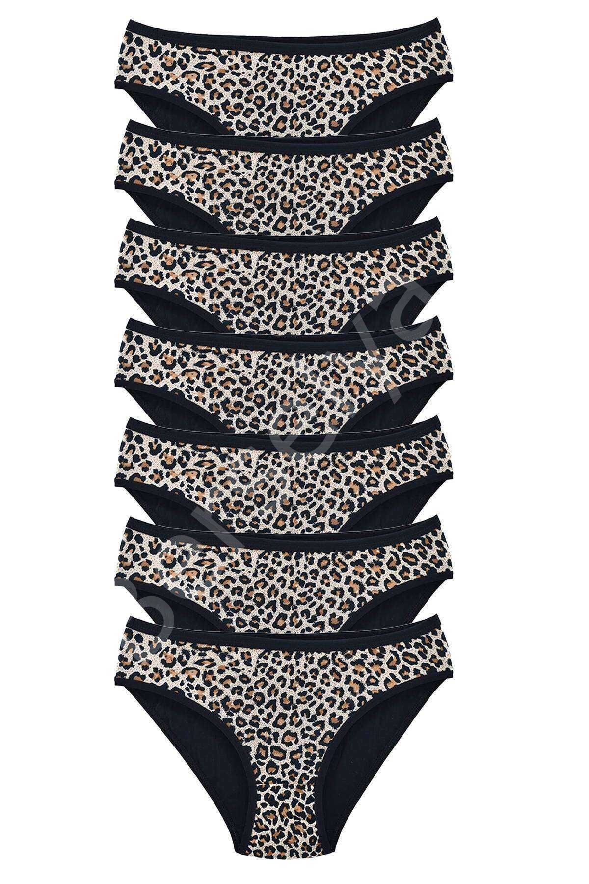 7 Adet Leopar Desenli Likralı Yumuşak Dokulu Kadın Slip Külot