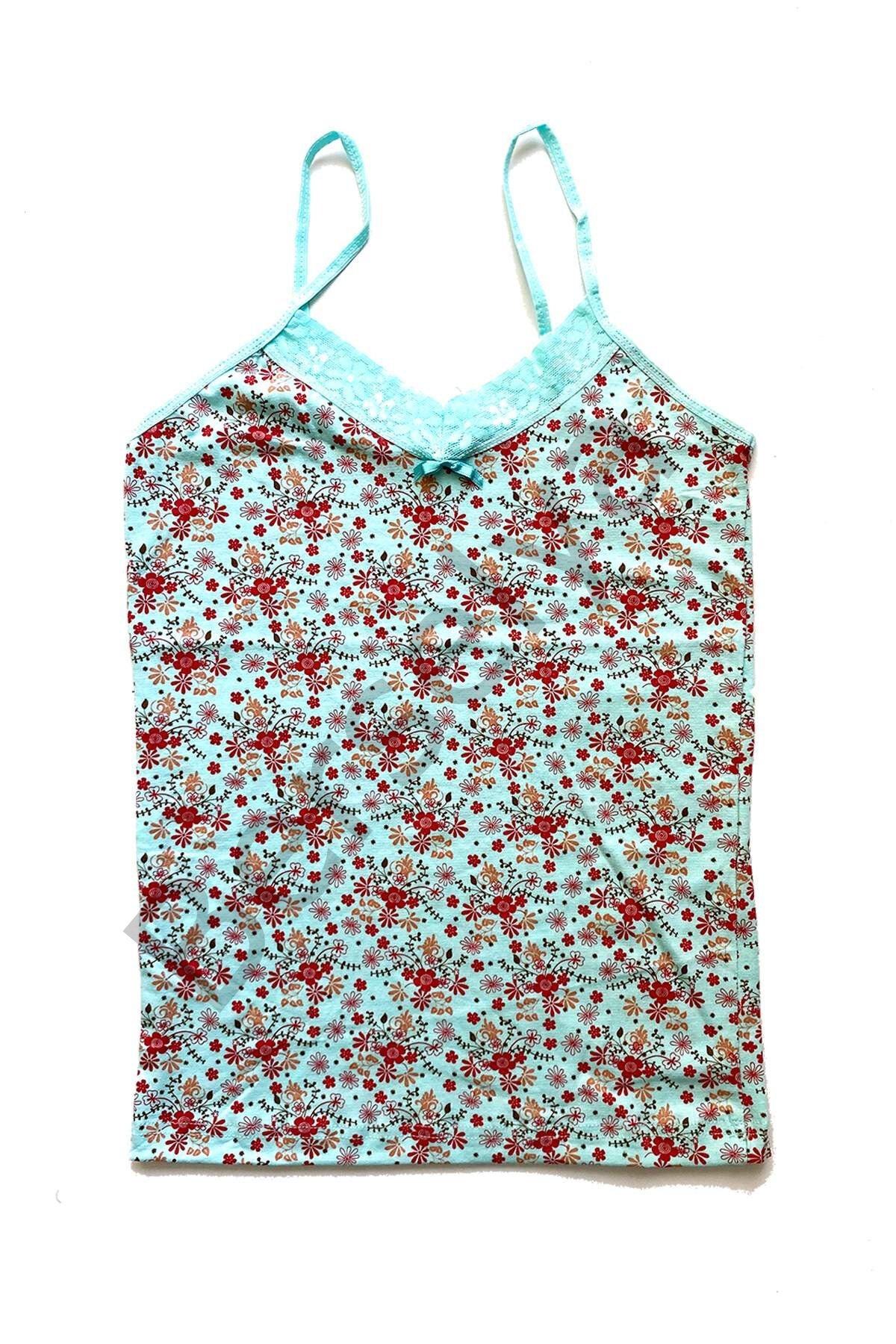 Kadın Askılı Desenli Atlet Dantelli Empirme Pamuklu Penye D5