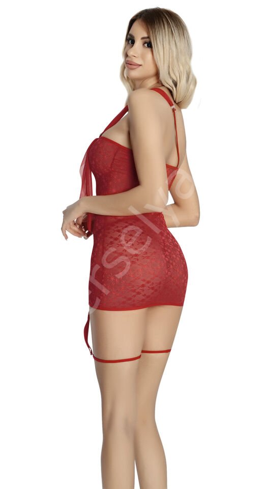 Straplez Kırmızı Fantezi Gecelik Takım  859
