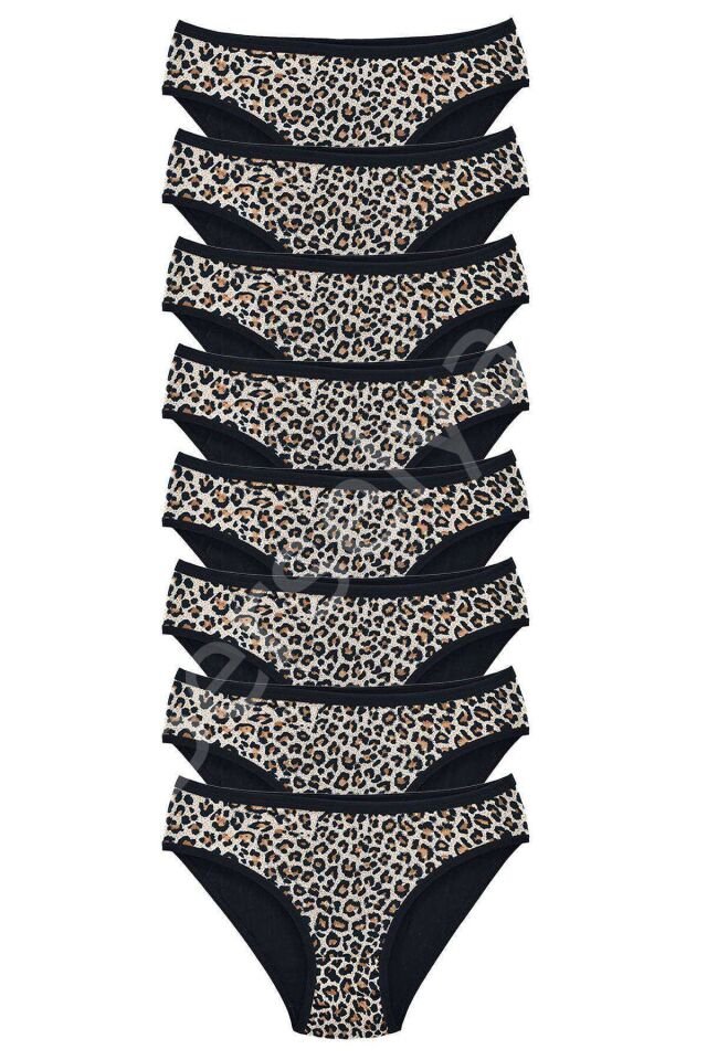 8 Adet Leopar Desenli Likralı Yumuşak Dokulu Kadın Slip Külot