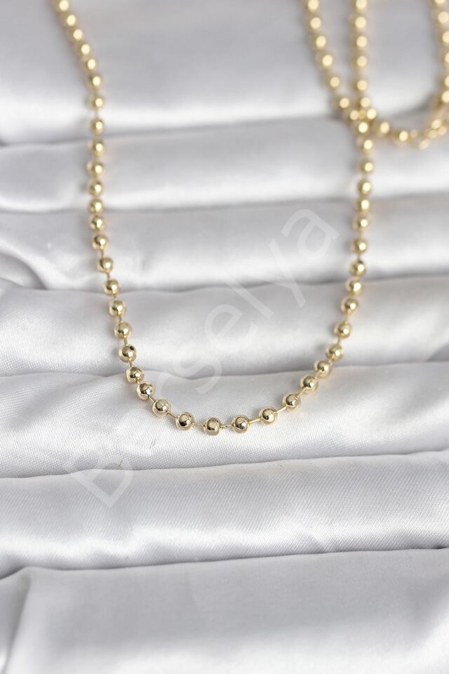 CM 14K Gold Renk Top Zincirli Model 60 cm Kadın Kolye