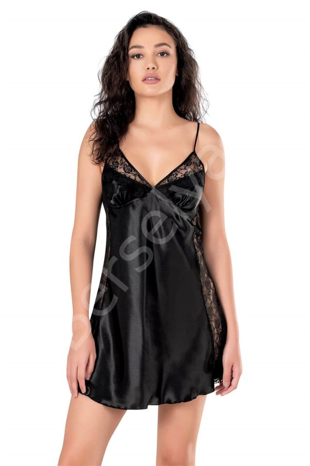 Siyah Kısa Saten Gecelik