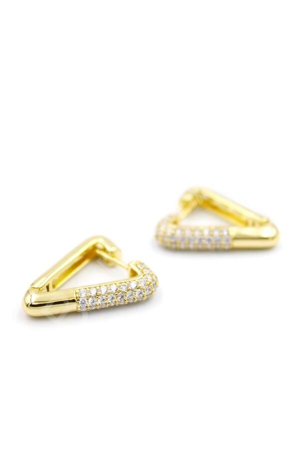 Taşlı Üçgen Küpe - 14K Altın