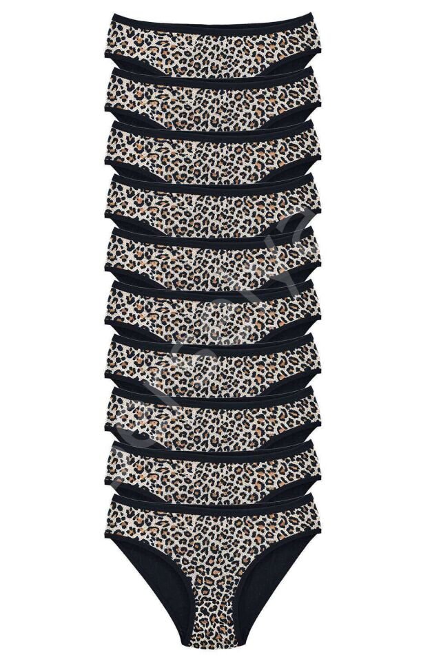 10 Adet Leopar Desenli Likralı Yumuşak Dokulu Kadın Slip Külot