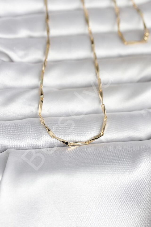 CM 14K Gold Renk Kesme Çubuk Zincirli Model 60 cm Kadın Kolye
