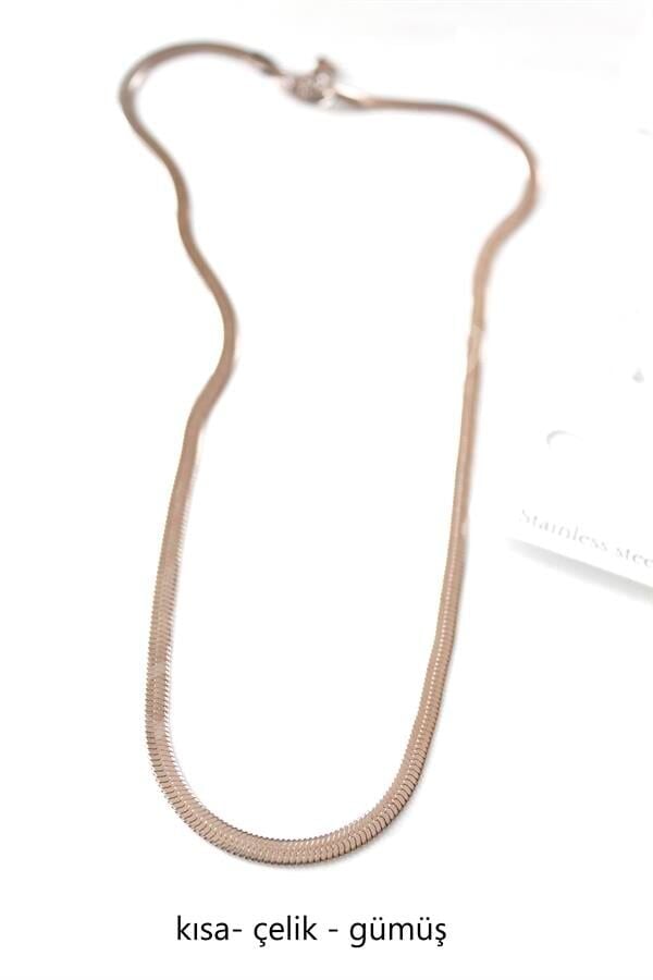 Kısa İtalyan Çelik Kolye-45 CM - Gümüş