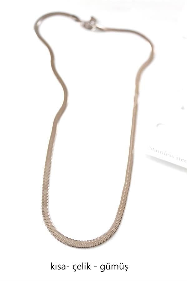 Kısa İtalyan Çelik Kolye-45 CM - Gümüş