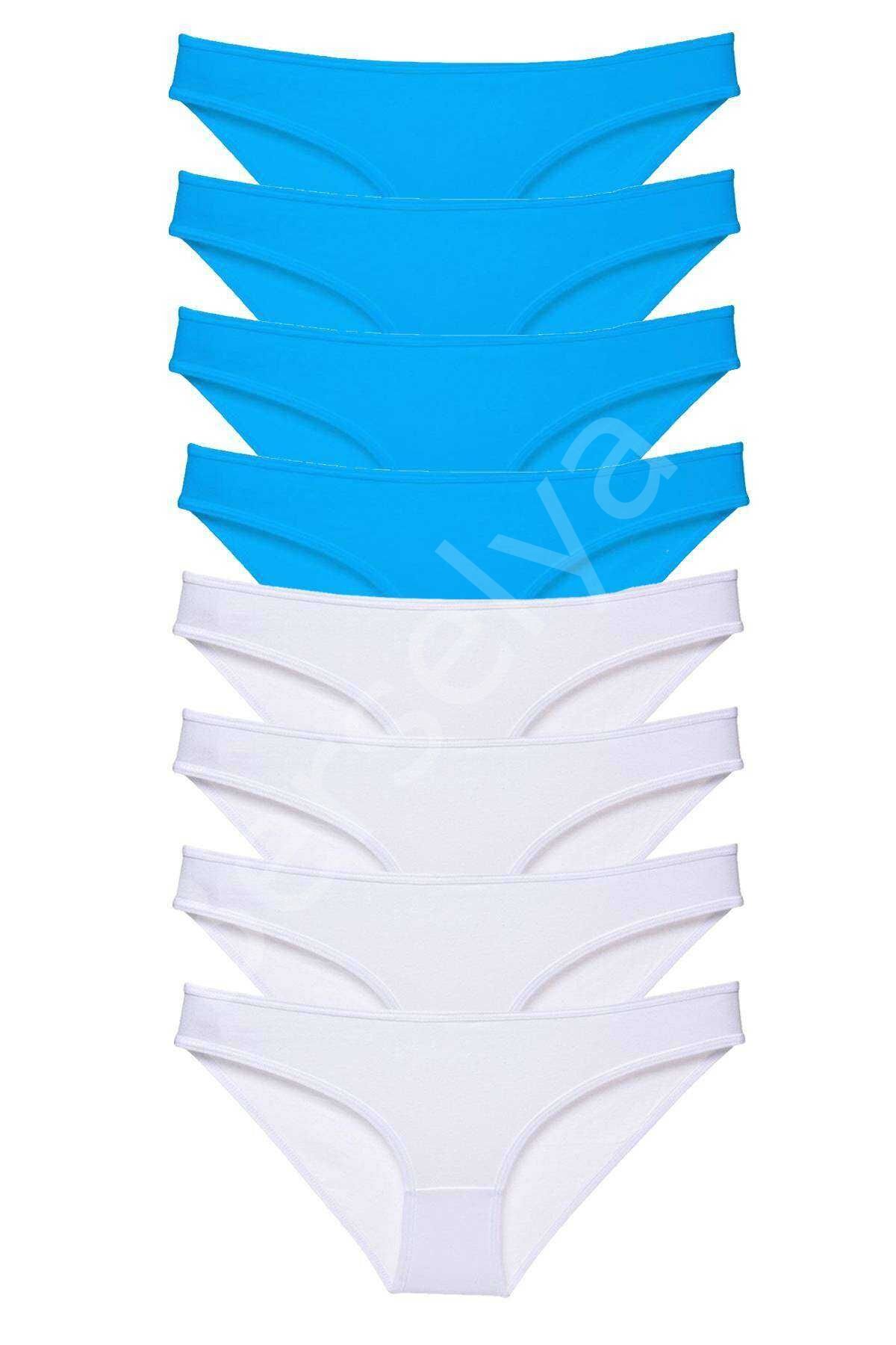 8 adet Süper Eko Set Likralı Kadın Slip Külot Beyaz ve Mavi M