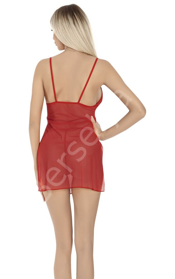 Kırmızı Yırtmaçlı Seksi Kadın Gecelik  913