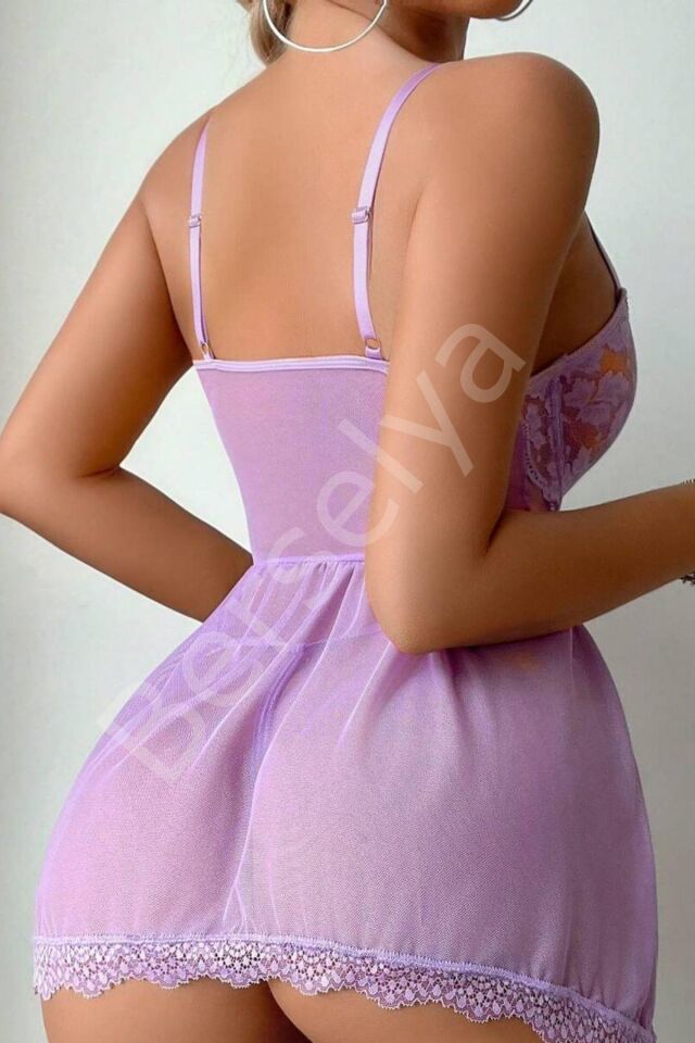 Lila Örgü Detaylı Gecelik 15698