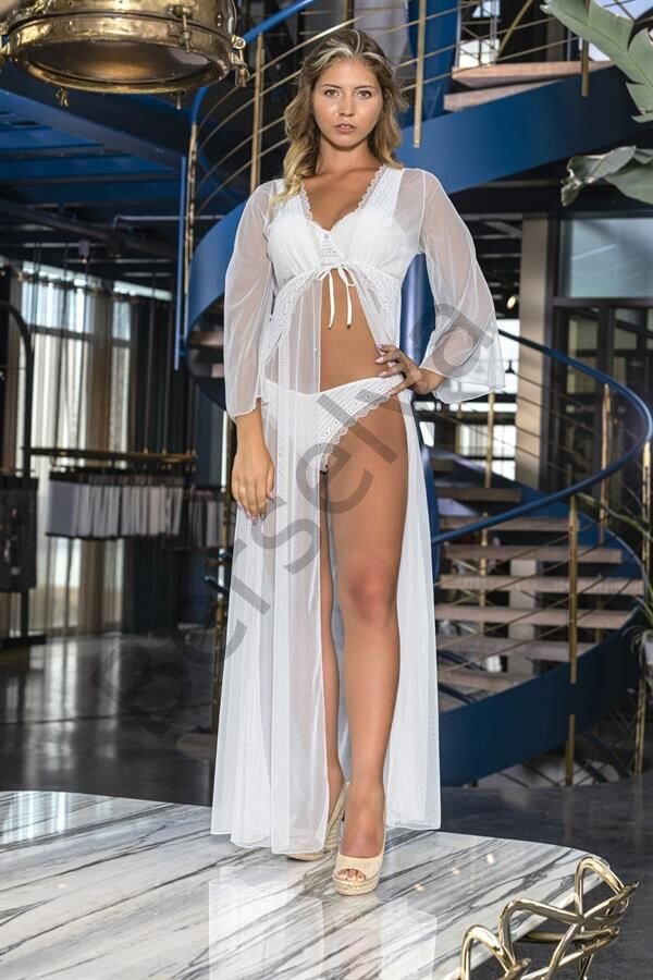 Transparan Uzun Sabahlık Ekru (brf11460)