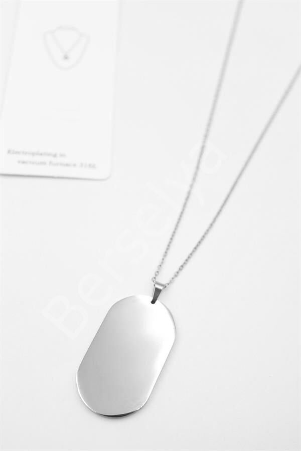 Oval Plaka Kolye - Gümüş
