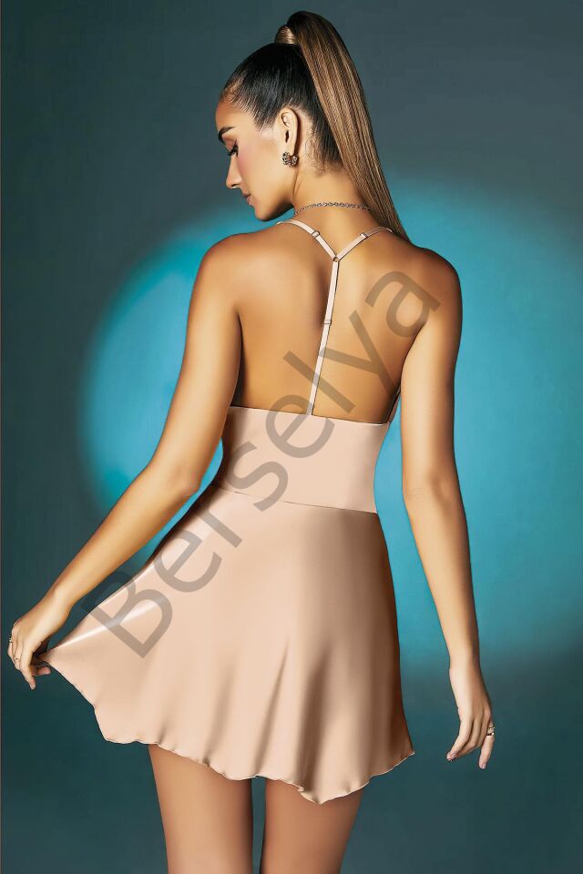 Somon Askılı Degajeli Fantezi Mini Elbise