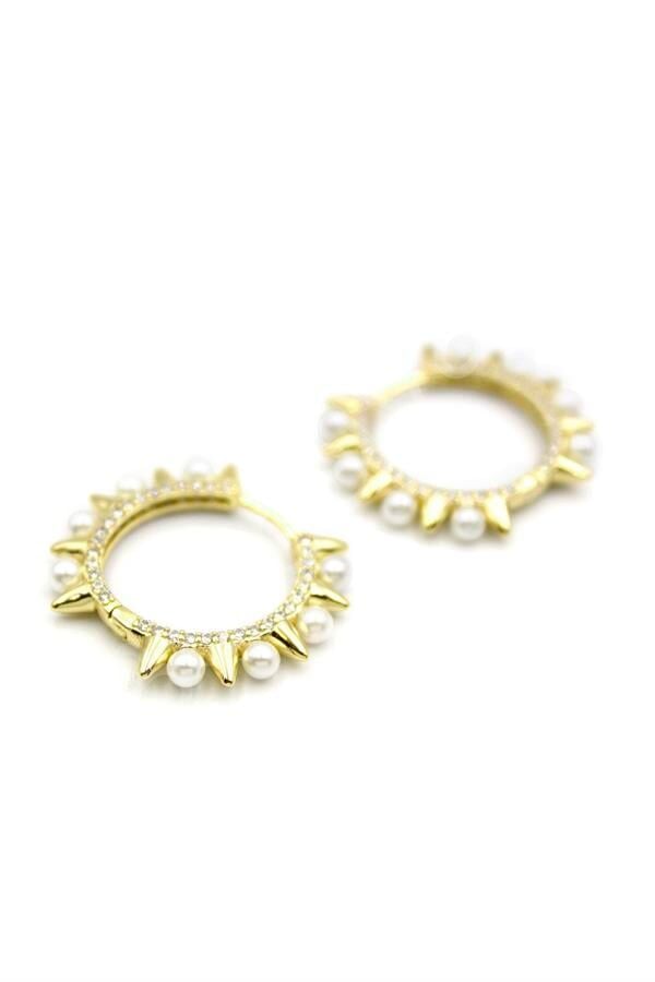 İncili Taşlı Küpe - 14K Altın