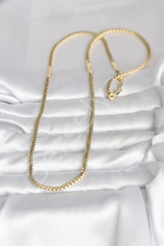 CM 14K Gold Renk Yassı Ezme Zincir Model 60 cm Kadın Kolye