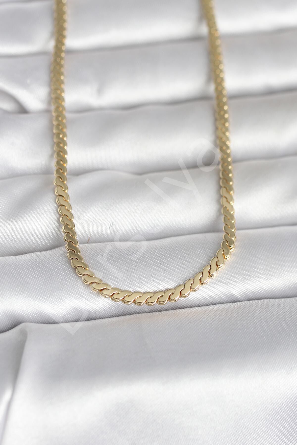 CM 14K Gold Renk Yassı Ezme Zincir Model 60 cm Kadın Kolye