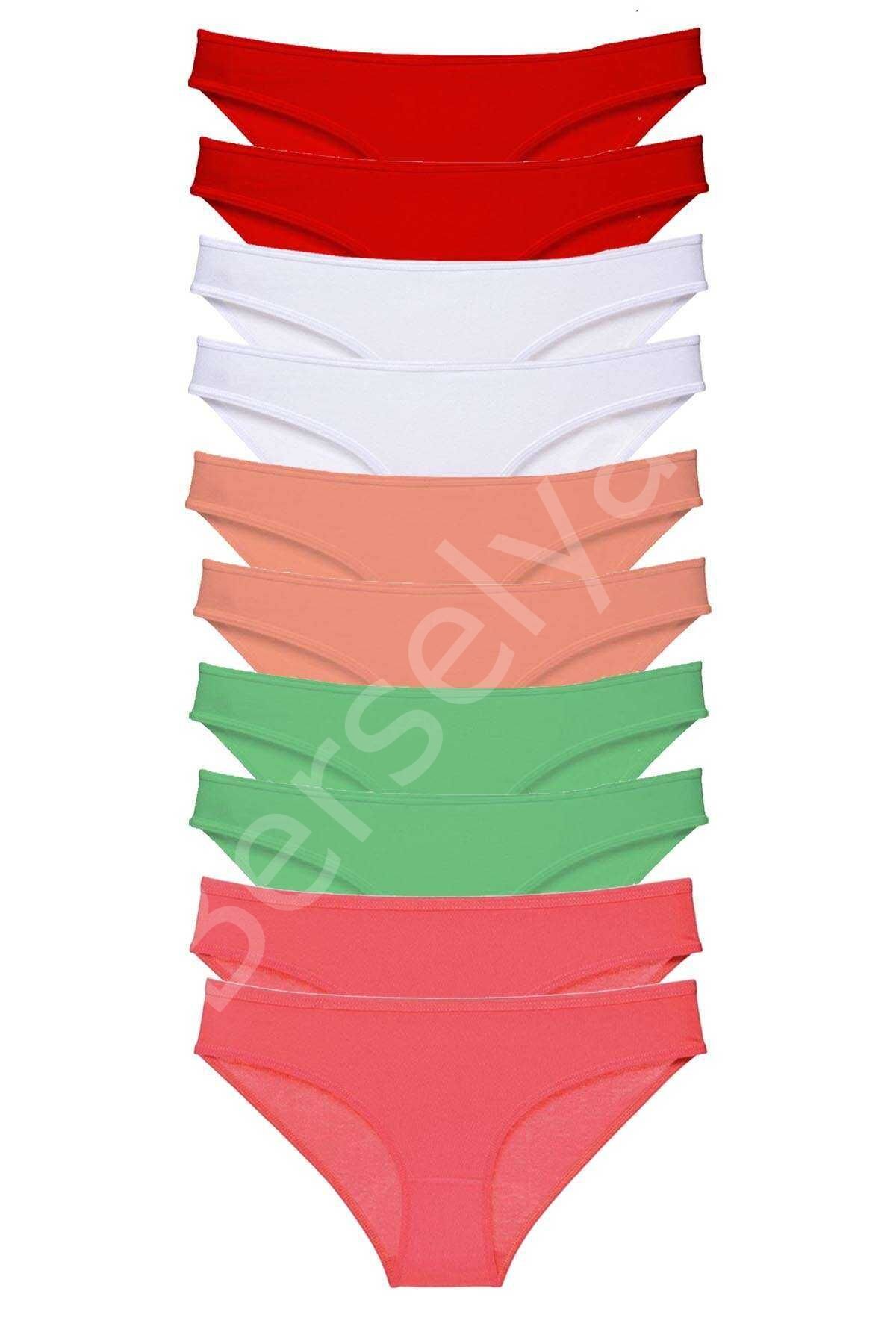 10 adet Süper Eko Set Likralı Kadın Slip Külot Kırmızı Beyaz Pudra Yeşil Fuşya