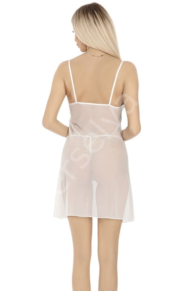 Derin Dekolteli Fantezi Beyaz Gecelik  911