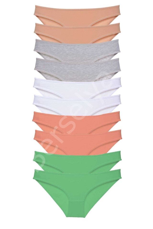 10 adet Süper Eko Set Likralı Kadın Slip Külot Ten Gri Beyaz Pudra Yeşil