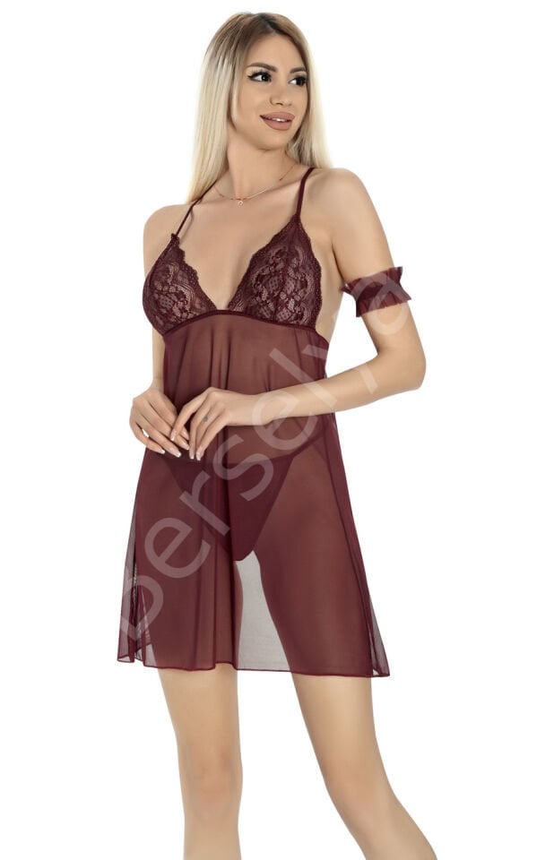 Kol Bantlı Dantel Seksi Gecelik Takımı  900