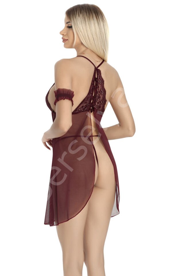 Kol Bantlı Dantel Seksi Gecelik Takımı  900