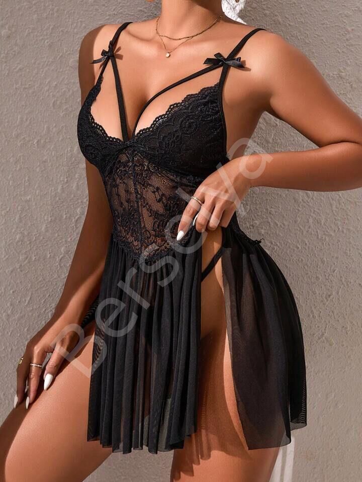 Kadın Dantel Detaylı Tül Transparan Fantezi Gecelik