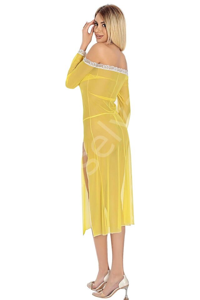 Sarı Straplez Uzun Gecelik 1831