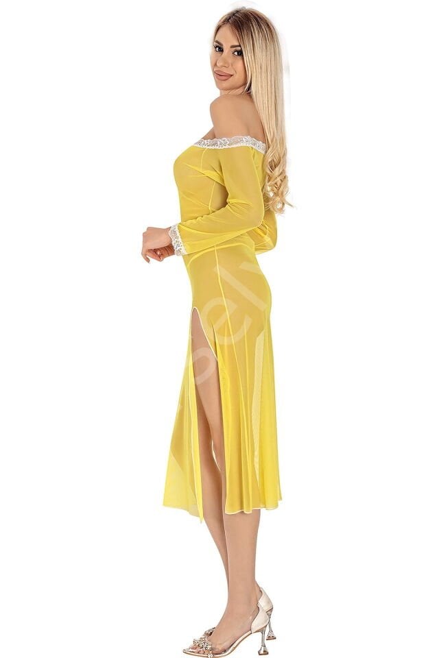 Sarı Straplez Uzun Gecelik 1831