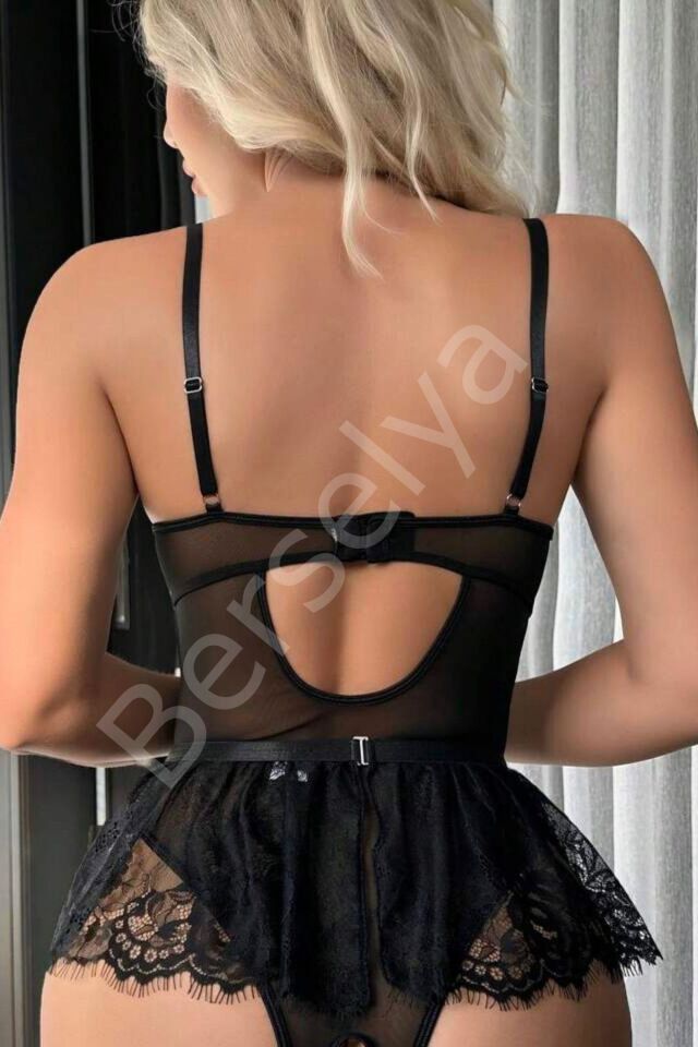 Siyah Dantelli Etekli Babydoll Takım 16511