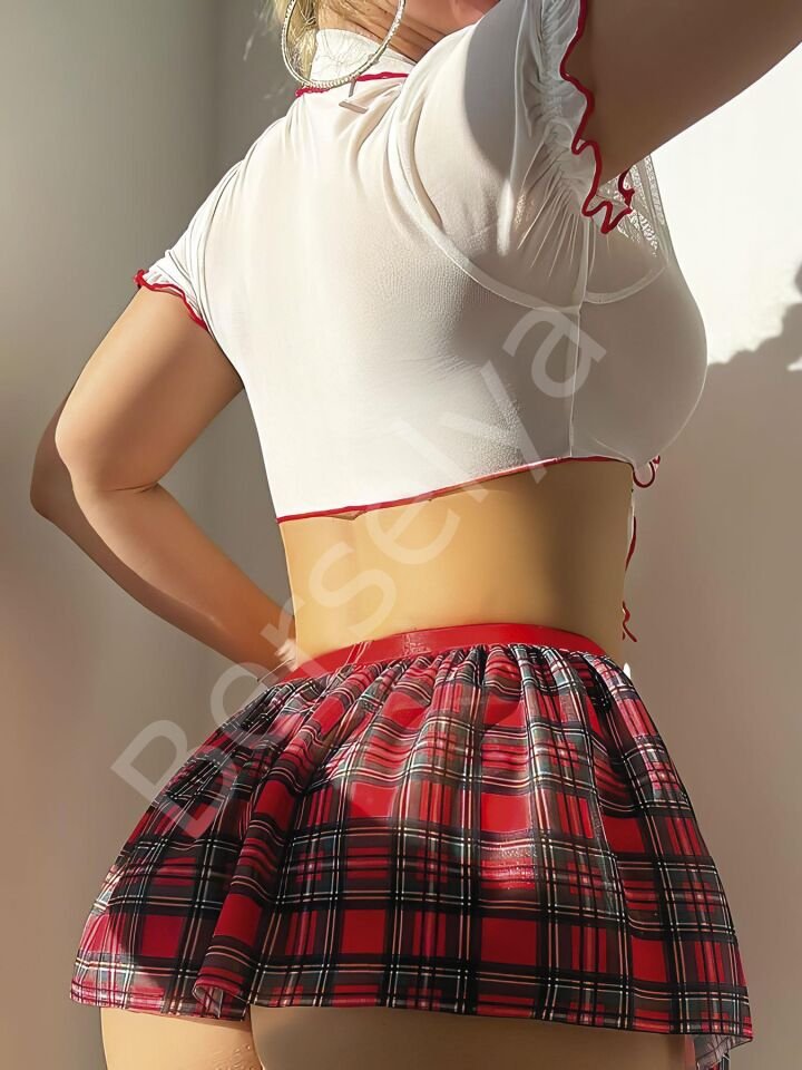 Kadın Tül Ekose Desenli Fantezi Liseli Kostümü