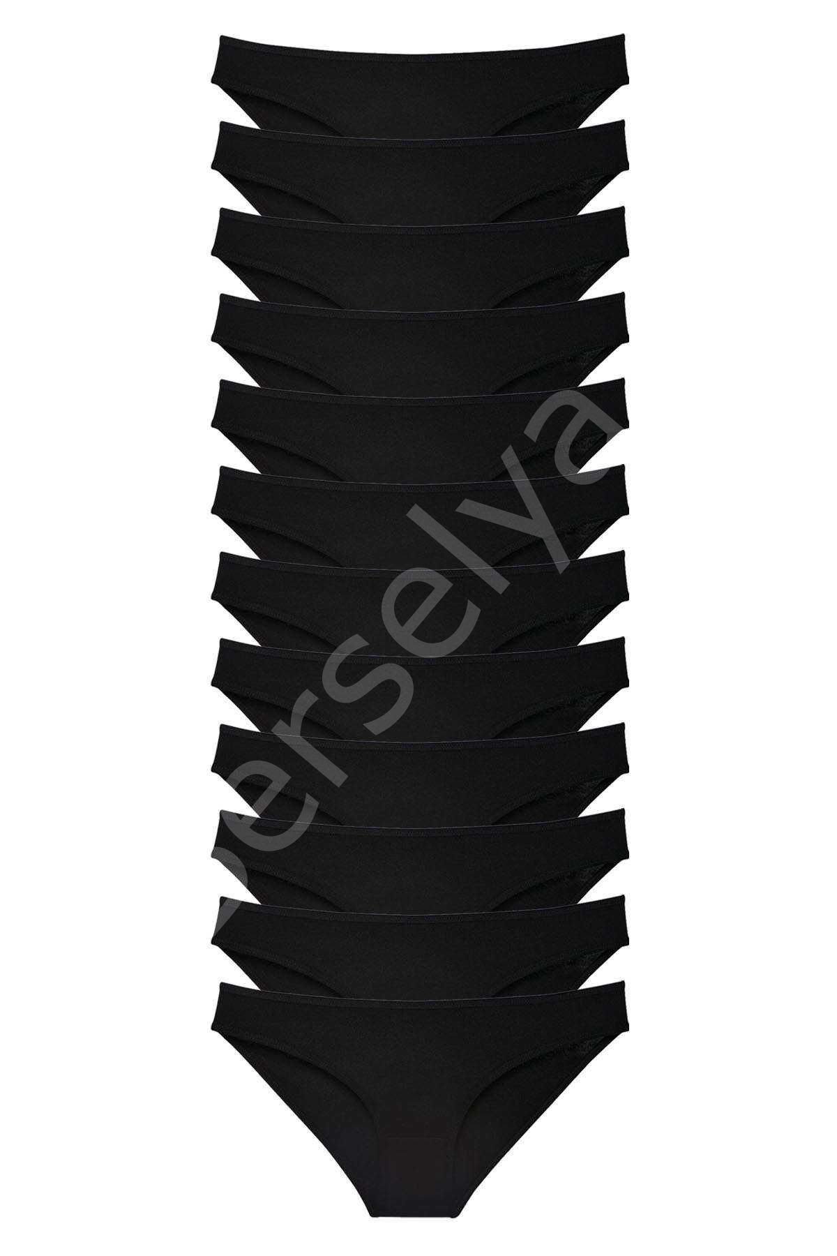 12 adet Süper Eko Set Likralı Kadın Slip Külot Siyah