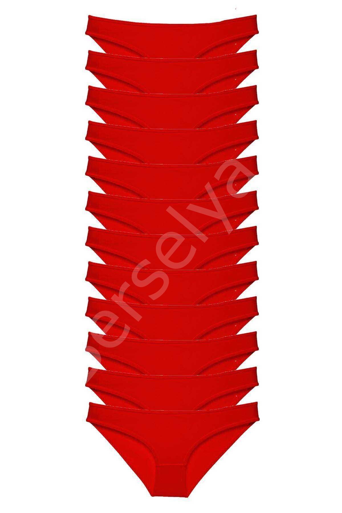 12 adet Süper Eko Set Likralı Kadın Slip Külot Kırmızı