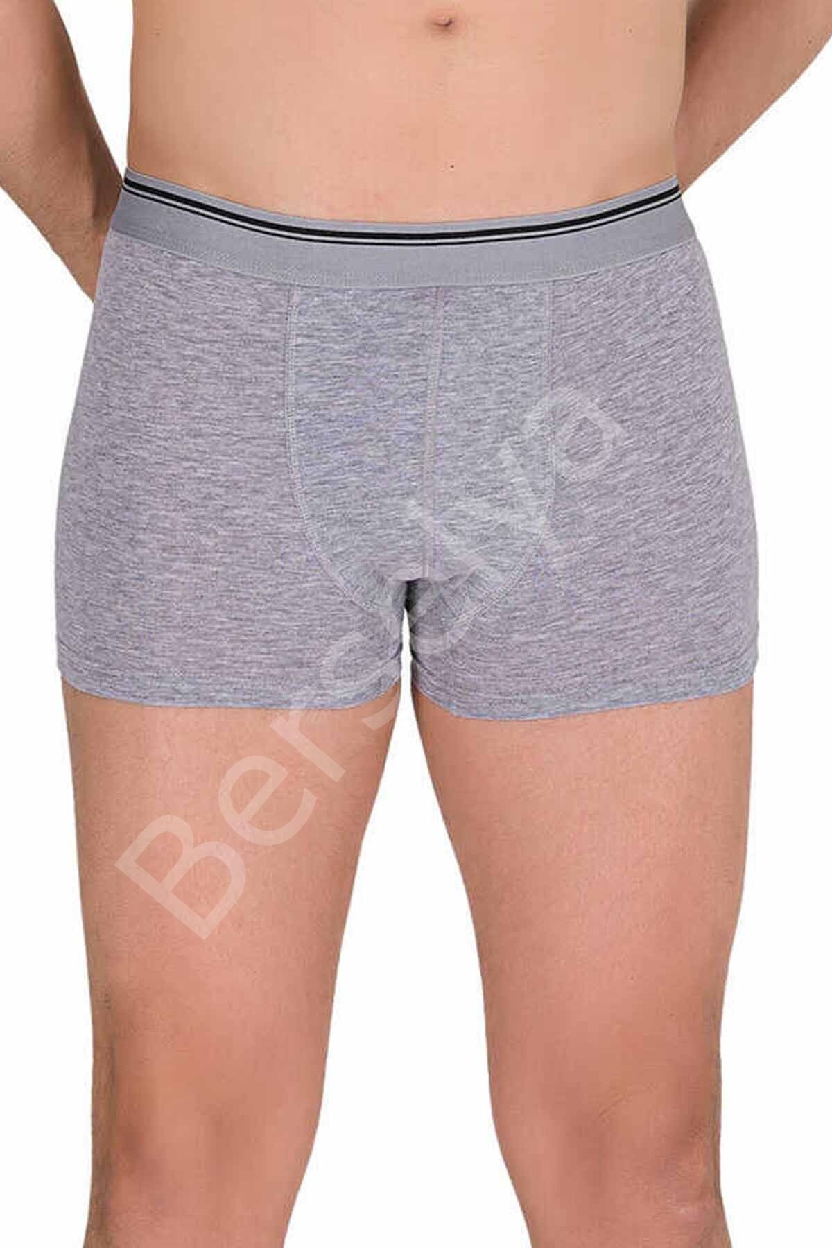 Likralı Erkek Büyük Beden Boxer Şort Gri 1097B 3XL