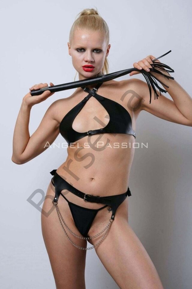 Ağı Açık Deri Fantezi Sütyen Takım, Kırbaçlı Deri Sütyen Takım - Brf1349